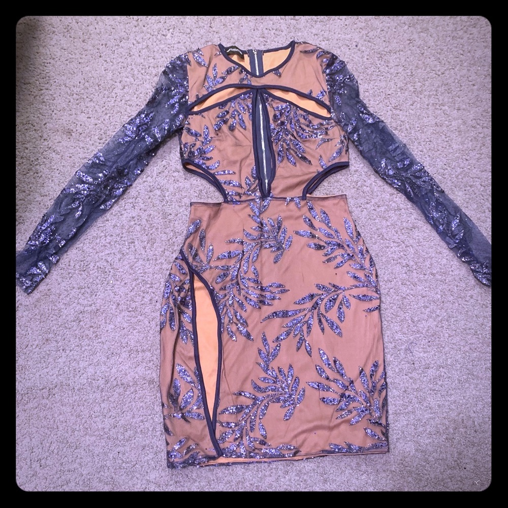 Navy Blue high split mini dress
